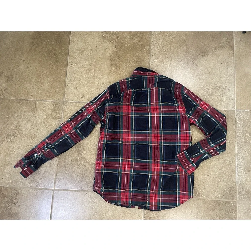 Old Navy Men's Sz S Red Green Black Plaid Flannel Long Sleeve Button Up Shirt - Picture 2 of 8